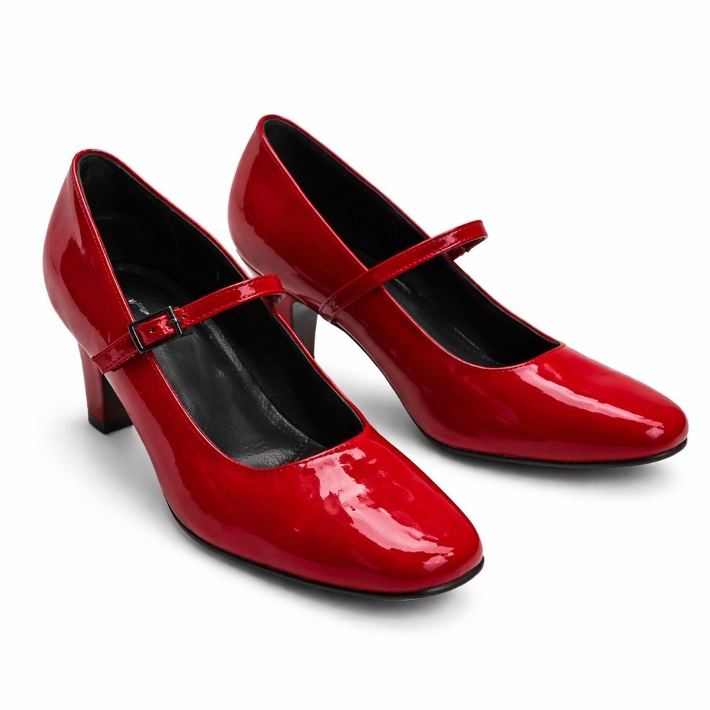 Paul Green Size 4.5 UK‎ Red Patent Leather Mary Jane Block Heel Pumps Square Toe